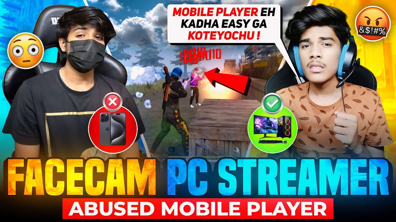 😡 ANGRY FACECAM😎STREAMER ABUSED🤐MOBILE PLAYER🗿PC VS MOBILE 1vs1🔥FREE FIRE TELUGU❤️