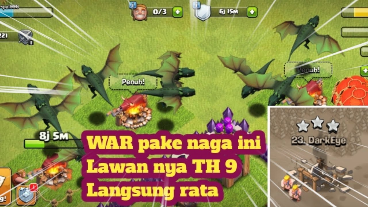 WAR TH 7 PAKE NAGA INI LAWAN NYA TH 9 || CLASH OF CLANS INDONESIA