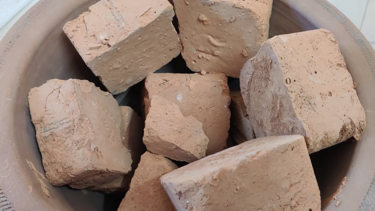 Unpolished Red Mud Dirt Blocks in Pot | Dry Crumble ASMR