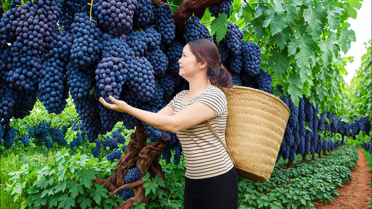 Harvesting Giant Sweet Wild Grapes & Go To Market Sell | Sold Out Fast At Market