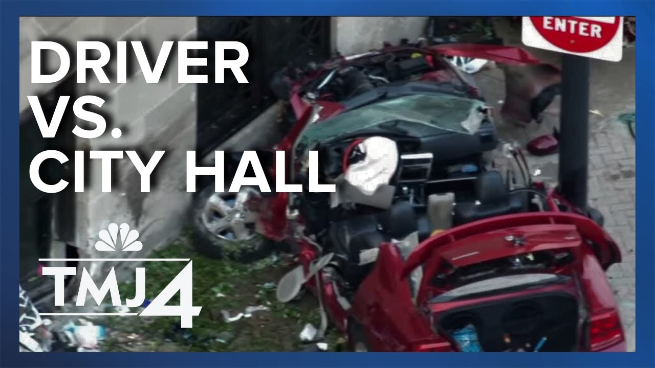 Caught on camera: Driver crashes into city hall in Racine