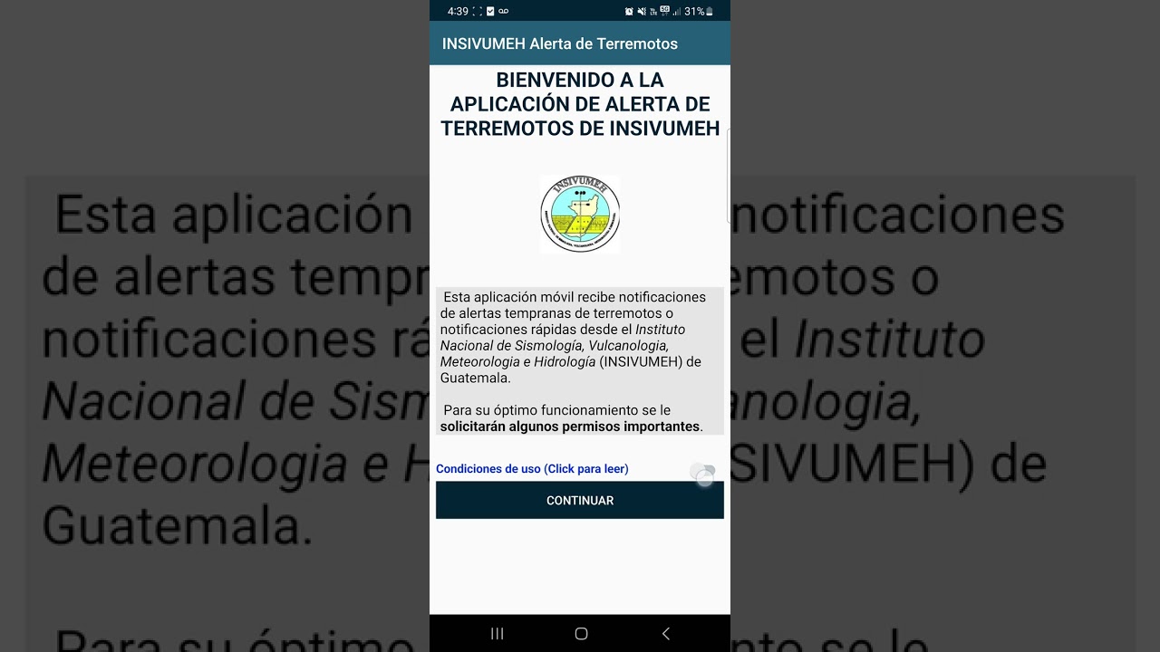 APP PARA ANDROID - ALERTA TEMPRANA DE TERREMOTOS PARA GUATEMALA DEL INSIVUMEH.