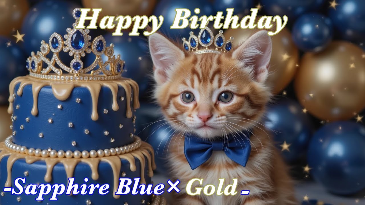 🎉Happy Birthday Song!!!-Sapphire blue×Gold🎂　Cutecat  Kitten