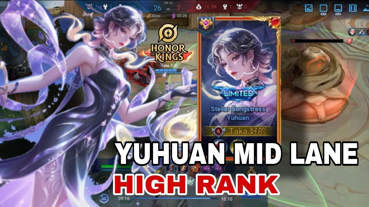 YUHUAN MID LANE IN HIGH RANK TRIPLE KIL!!!HONOR OF KINGS