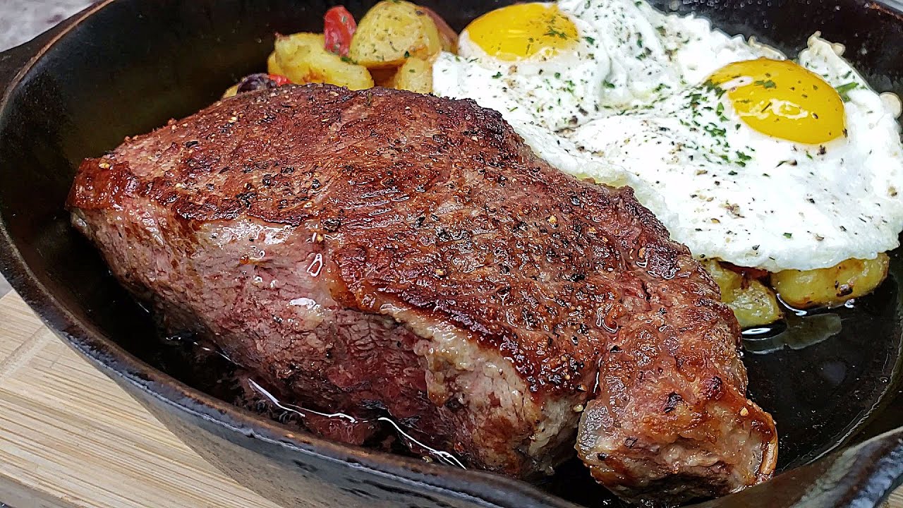 STEAK AND EGGS | How To Cook Steak In A Cast Iron Skillet | Steak Breakfast