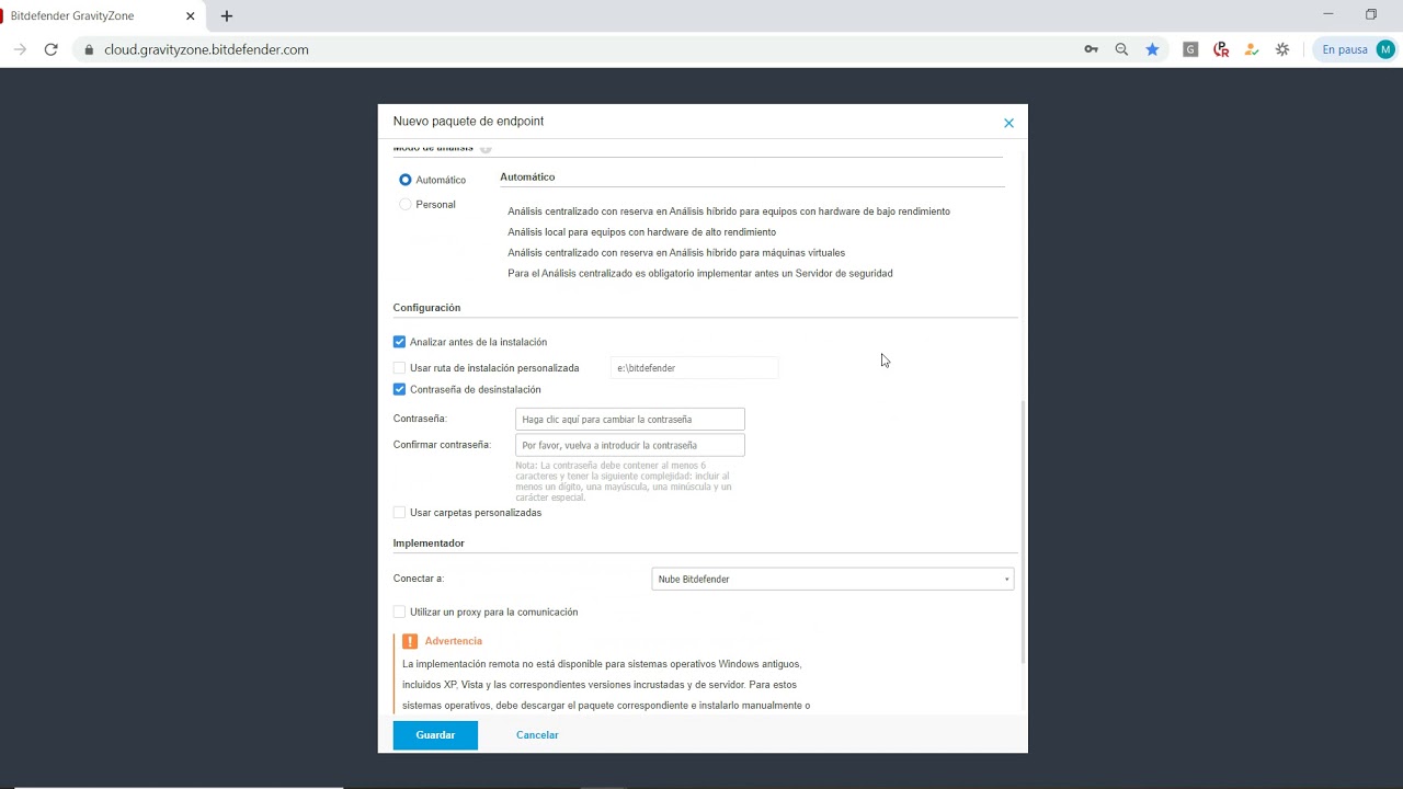 Generar paquete de instalación Gravityzone Bitdefender 2020