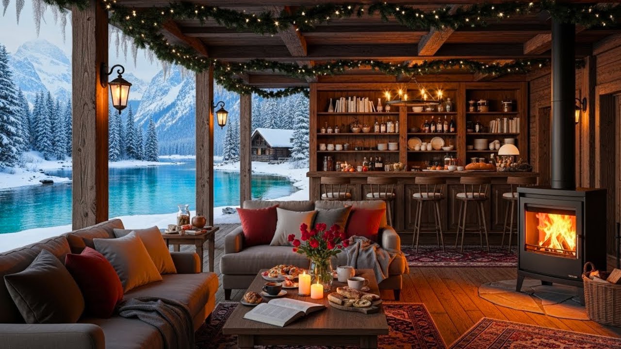 Winter Ambience ⛄ With Warm Smooth Jazz Relaxing Instrumental Music at Cozy Coffee Shop For Work