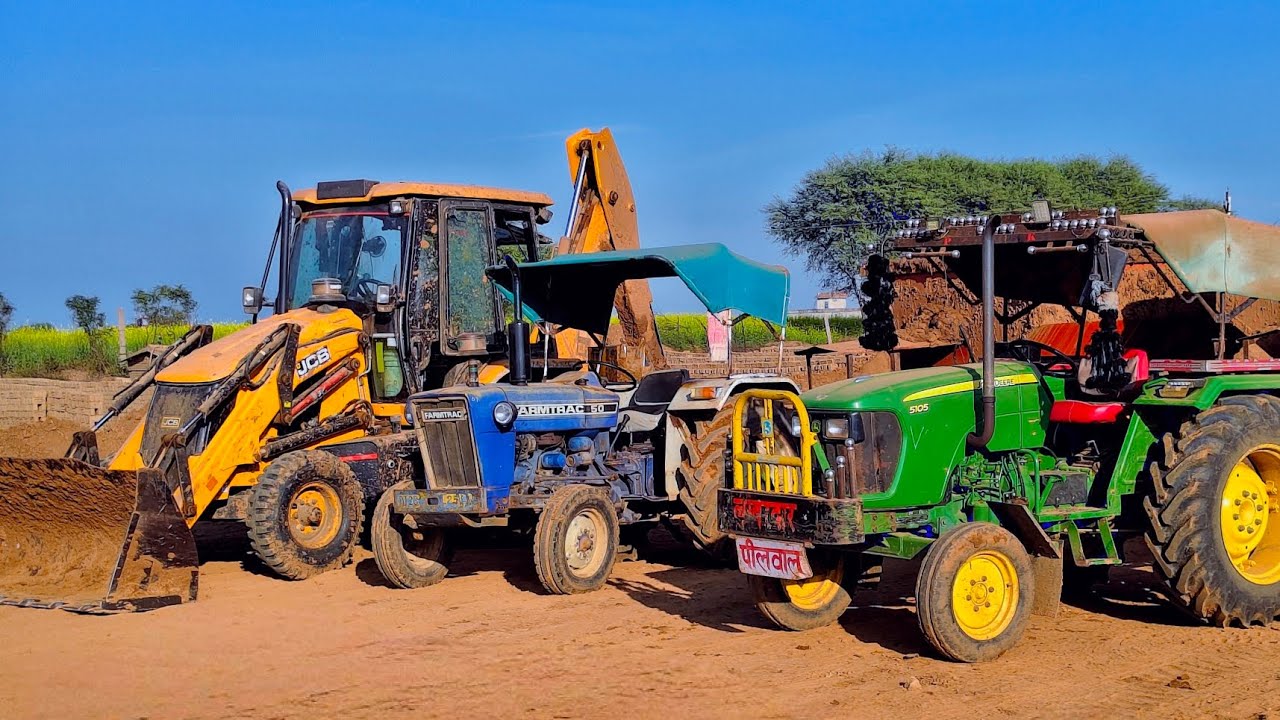 Jcb 5cx Backhoe Loading Compost  Mud in Stuck Tractor jhonn Deere Farmtrac 50 Massey Ferguson 245 