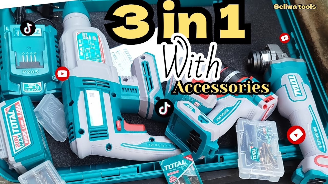 TOTAL 3 IN 1 COMBO KIT BOX MACHINE WITH ACCESSORIES #seliwatools #totaltools #total #cordlessmachine