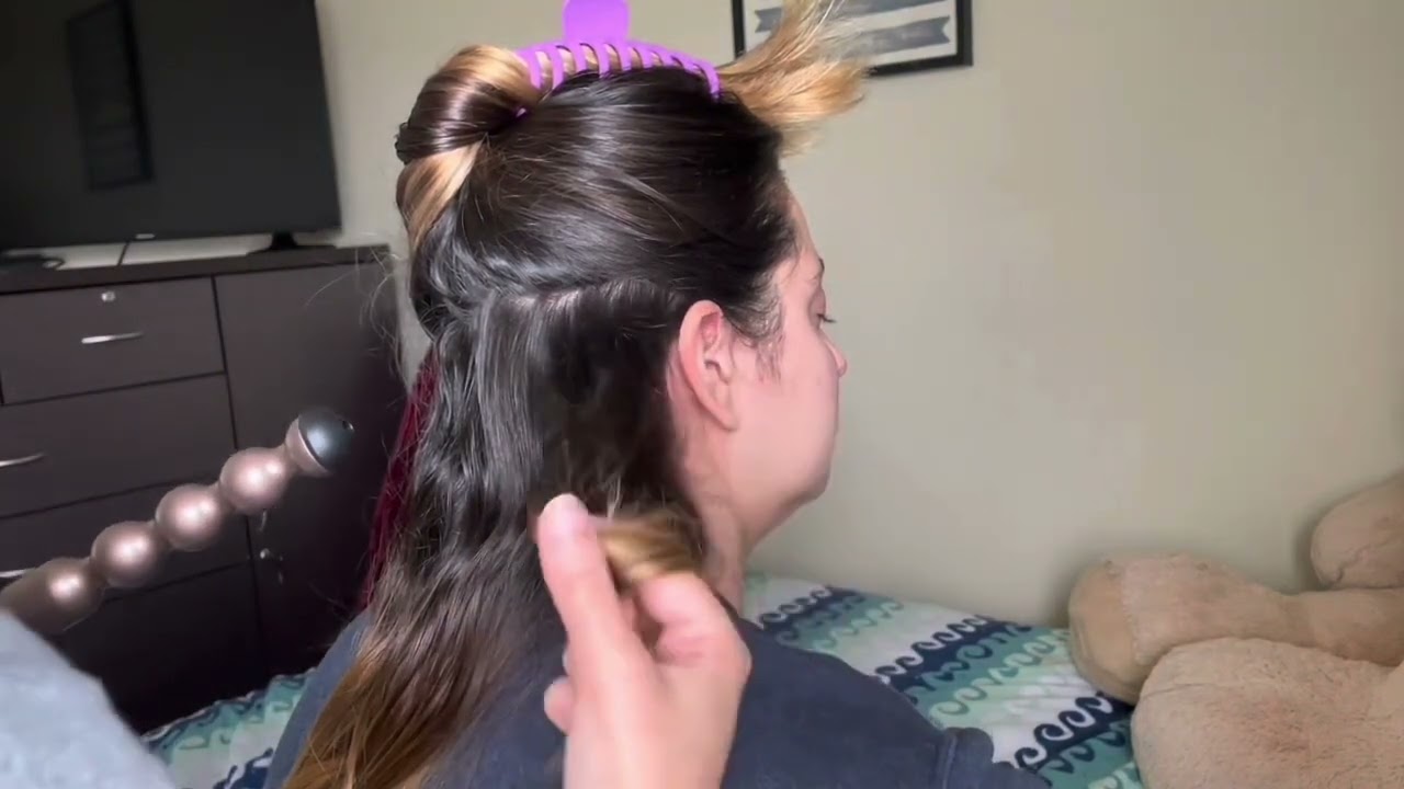 ASMR // Curling My Sisters Hair | Soft Spoken | Hair Brushing, Water Sounds, Hair Curling