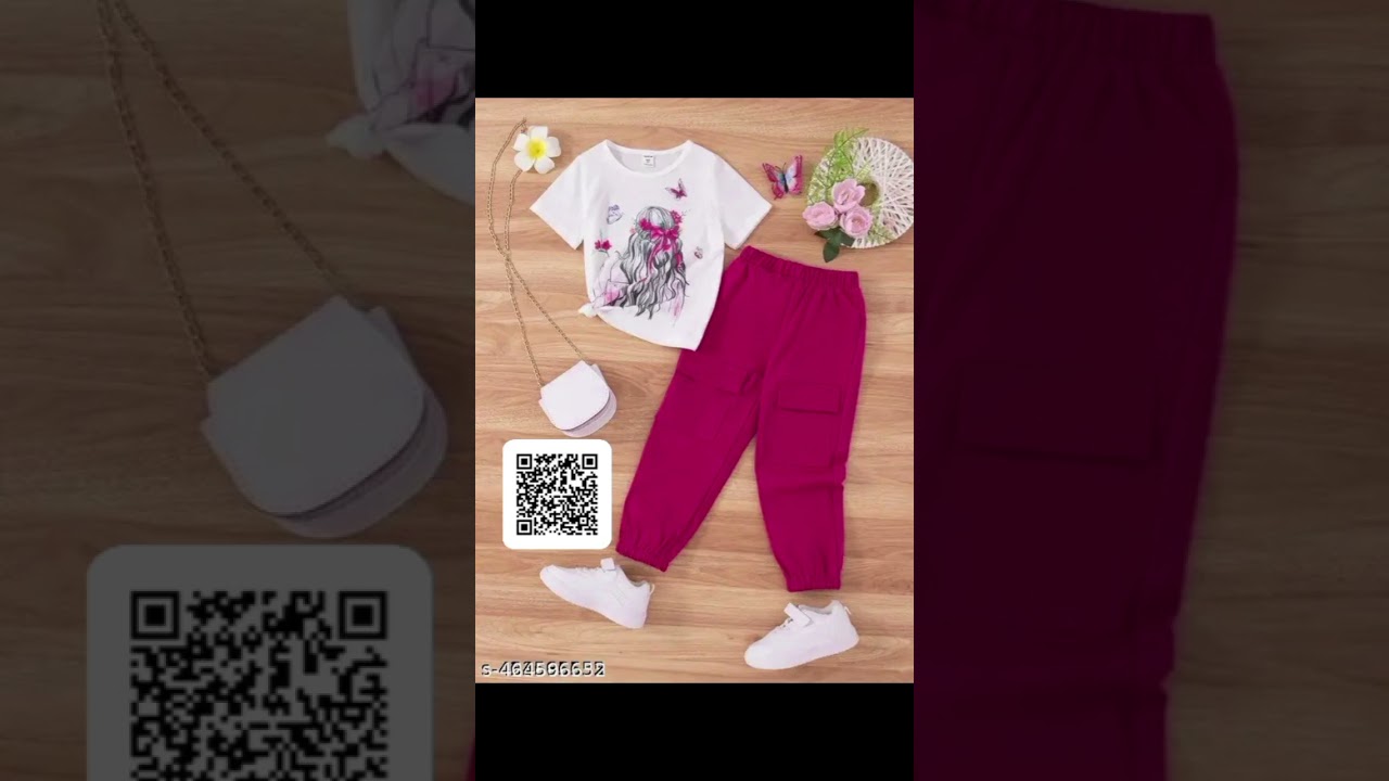 Stylish girls' outfit set with printed tee & magenta cargo pants &ndash; perfect casual look! #Shorts