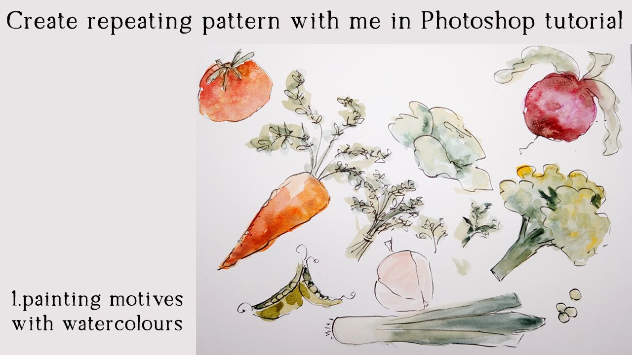 Create repeating pattern with me in Photoshop - painting motives in watercolour - tutorial PART 1