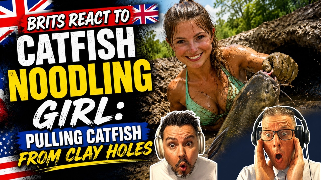 BRITS REACT to Catfish Noodling Girl: Pulling Catfish from Clay Holes in the Banks of the River!