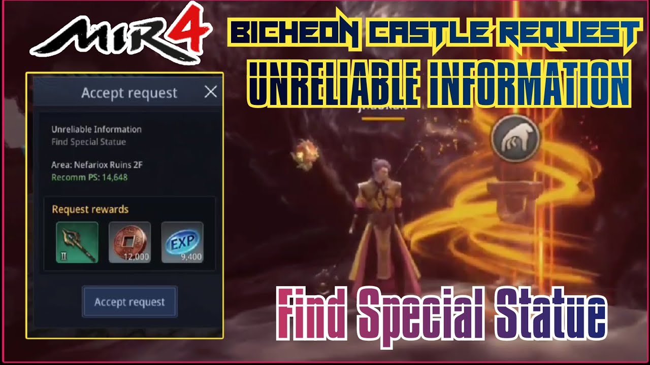 MIR 4 BICHEON CASTLE REQUEST: UNRELIABLE INFORMATION | FIND SPECIAL STATUE #mir4 #mir4guide