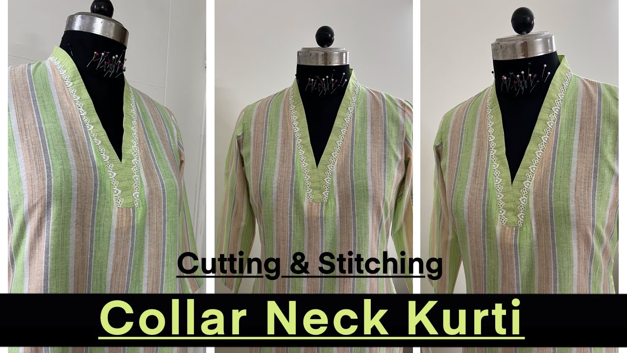 Collar Kurti Cutting and Stitching | V Collar Kurti Cutting and Stitching