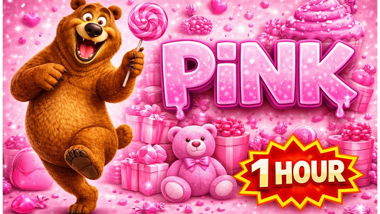 1 Hour - PINK Song for Kids | Learn Colors with Dancing Bear | Nursery Rhymes | 60 Minutes