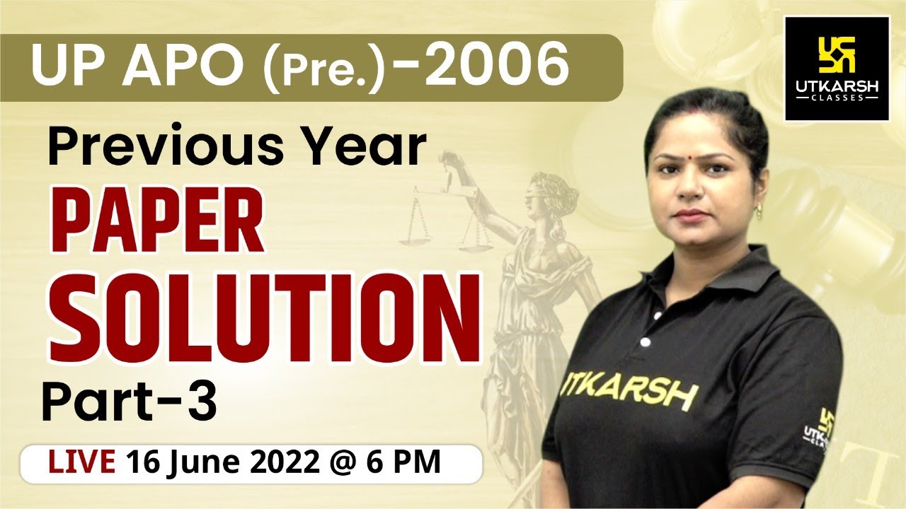UP APO (Assistant Prosecution Officer)Pre. 2006 (Part-3)|Previous Year Paper Solution#6|Sarika Ma'am