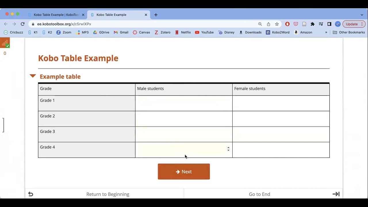 Create grid tables in KoboToolbox using XLSForms