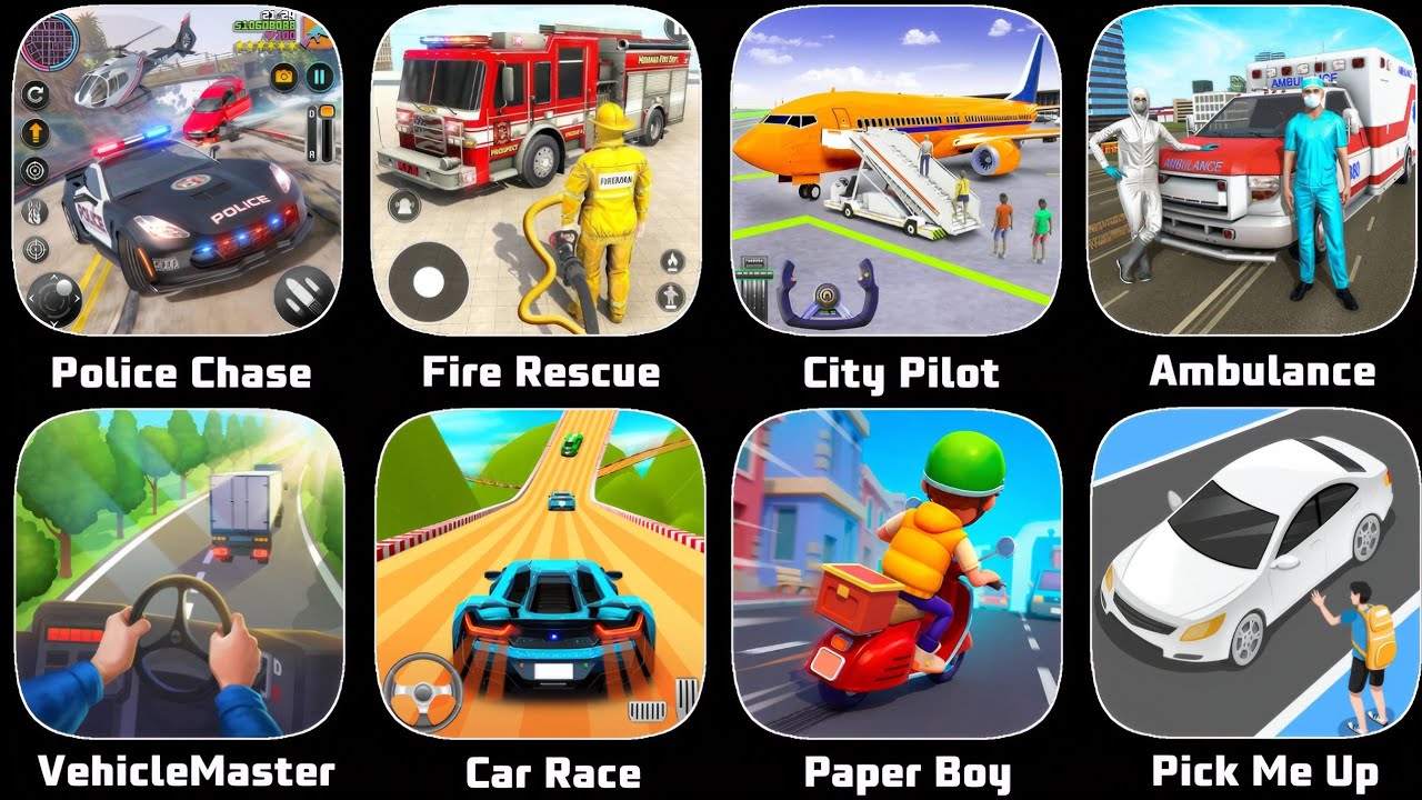 Real Police Chase Car Simulator,Ambulance Rescue Simulator,City Pilot Simulator,Fire Rescue Simulato