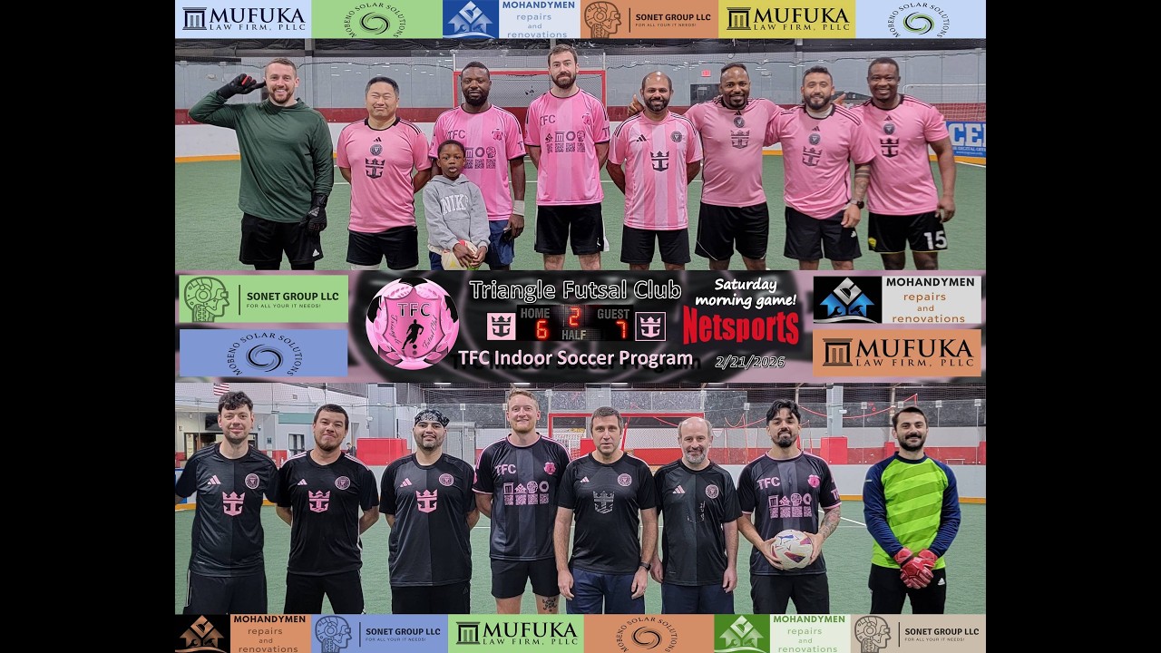 2/21/2026 Saturday 6:30am - Triangle Futsal Club (TFC) - 7v7 indoor soccer, field 1 (Full Game)