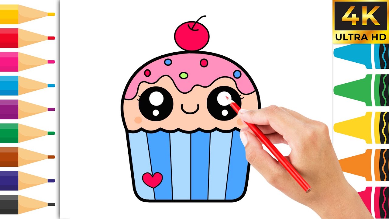 How to Draw Cute Cupcake 🧁 | Easy Kawaii Drawing and Coloring for Kids