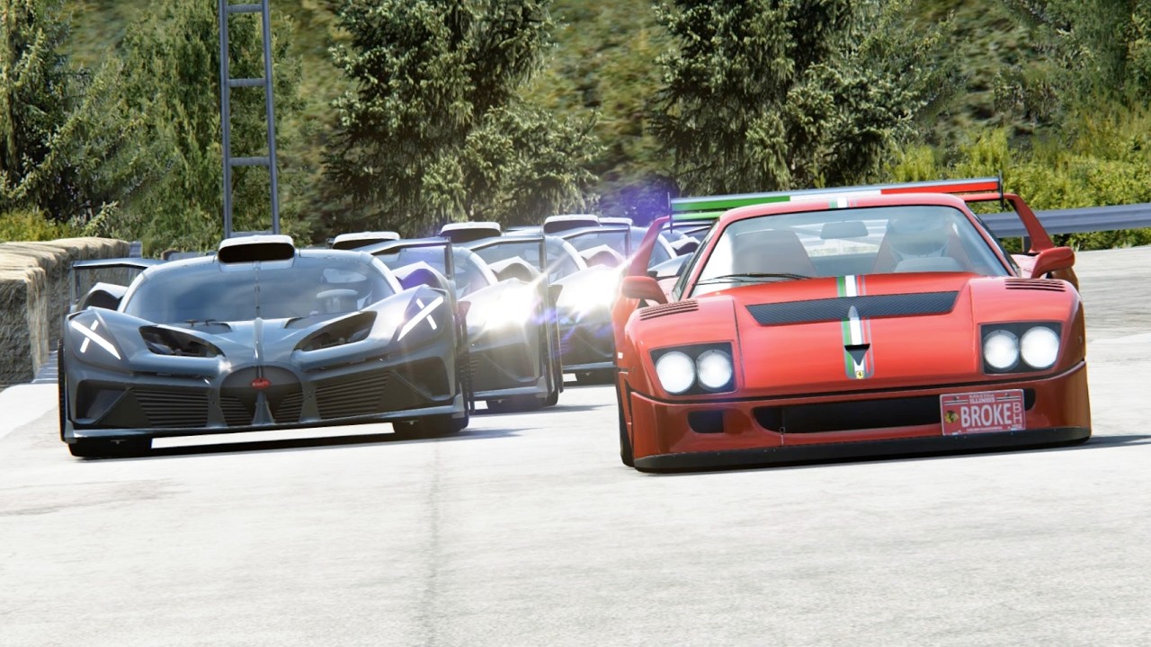 Ferrari F40 LM '89 Street Legal High HP Tuned vs Bugatti Bolide Hypercars at Old SPA