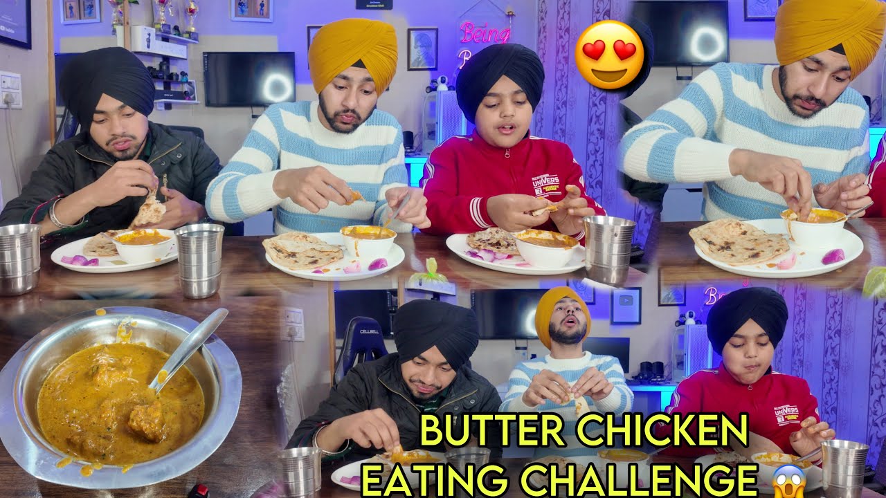 1 KG BUTTER CHICKEN CHALLENGE WITH BROTHERS😍 - DEKHO KON JITTEYA AJJ🤣 - HARSH JAGRAON