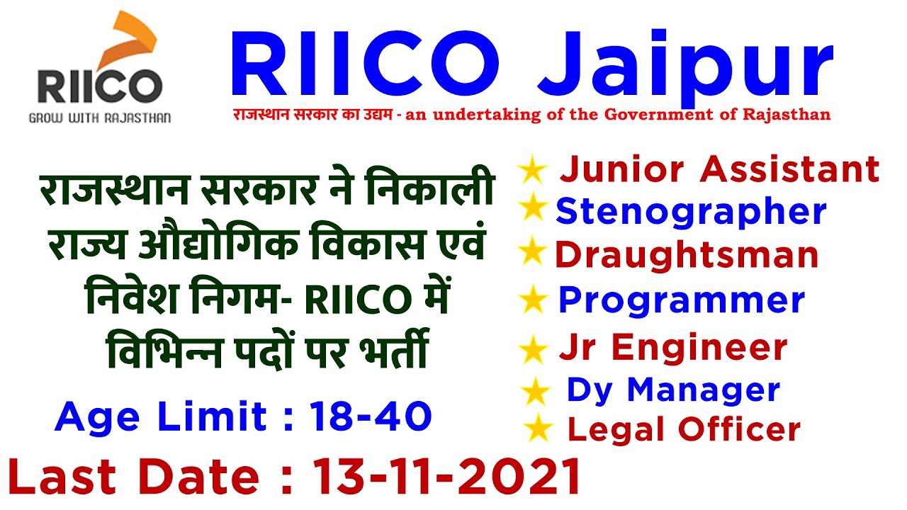 RIICO Jaipur Recruitment Exam 2021 - Junior Assistant, Engineer, Manager, Programmer etc