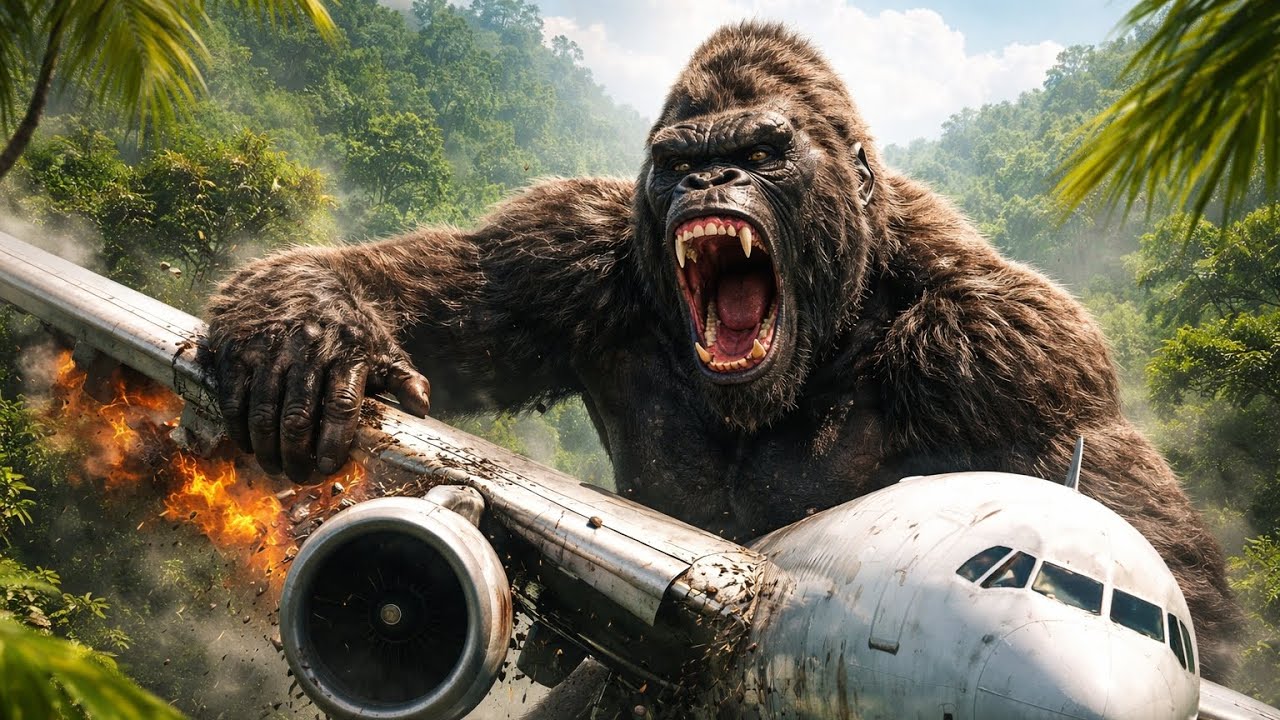 King Kong Attacks Airplane in Jungle  | Epic Destruction Scene