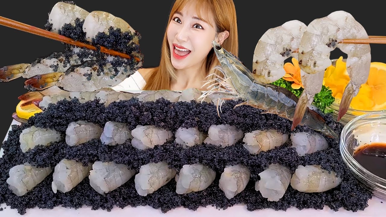 RAW SHRIMP, BLACK FLYING FISH ROE 탱글탱글 오독오독 생새우🦐 블랙날치알 먹방 이팅사운드 EATING SOUNDS MUKBANG 生エビ モッパン