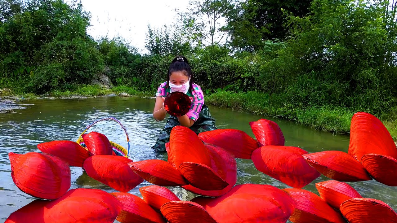 😱The girl discovered a giant red clam, which contained countless precious pearls, which was shocking