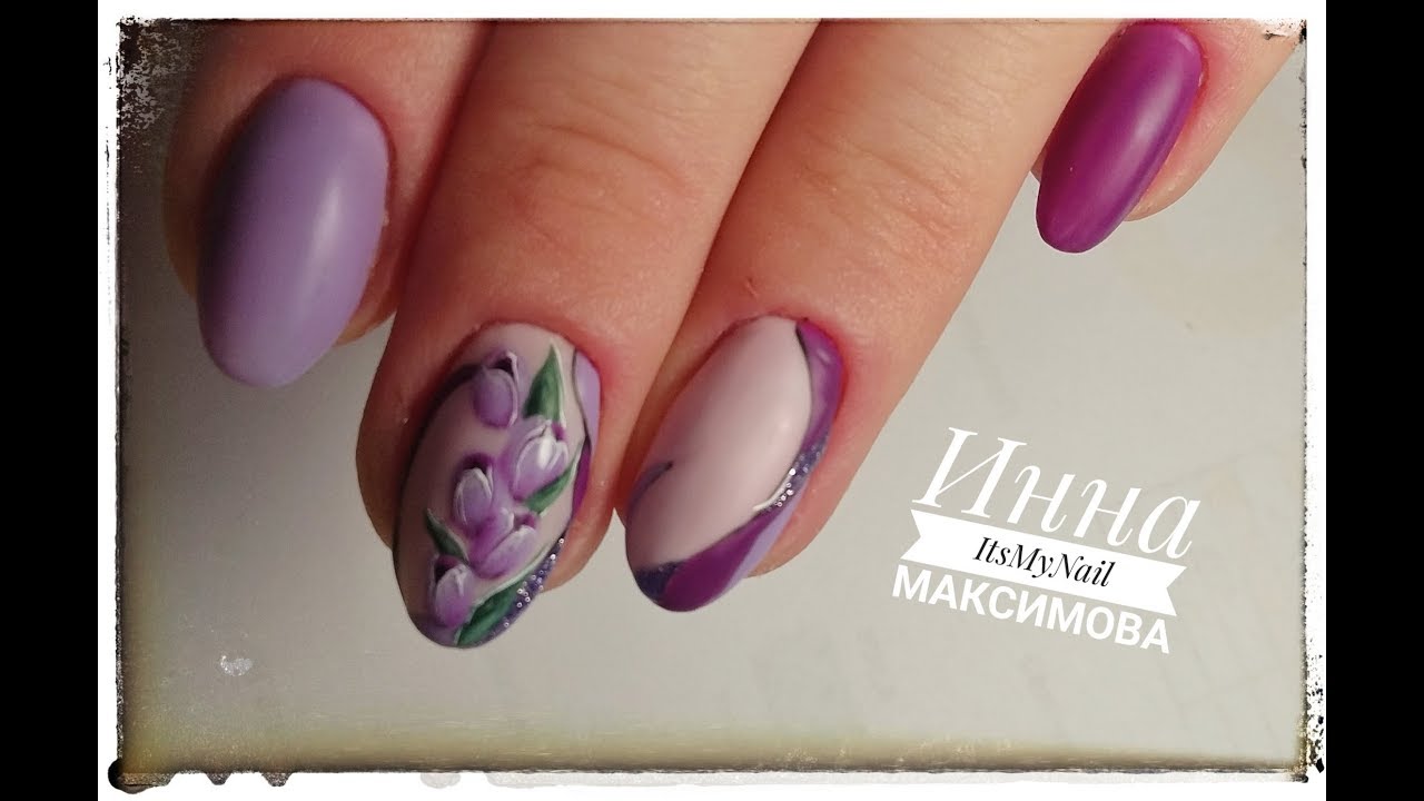 🌺 ВЕСЕННИЙ дизайн ногтей в МОДНЫХ цветах 2018 🌺 ТЮЛЬПАНЫ на ногтях 🌺 МОИ КИСТИ для ТОНКИХ линий 🌺