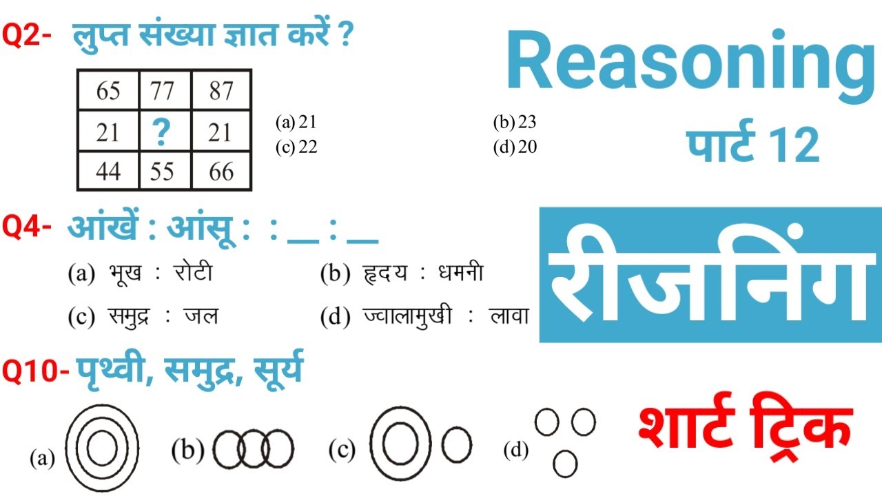 रीजनिंग प्रैक्टिस क्लास SET 12 | FOR- SSC CGL CHSL CPO GD | RRB NTPC GROUP D | BSSC BANKING POLICE
