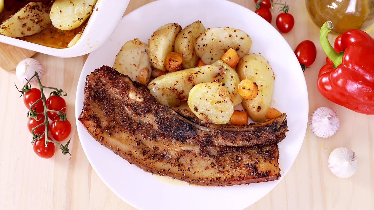 Fleica de porc marinată cu cartofi la cuptor  | Bucătar Maniac