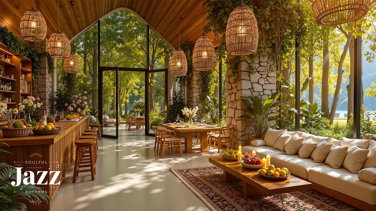 Smooth Jazz In Indoor Cafe Ambience | Warm Morning Jazz & Nature Therapy to Help You Relax and Focus