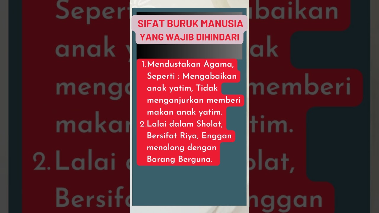 Sifat Buruk yang Wajib dihindari !