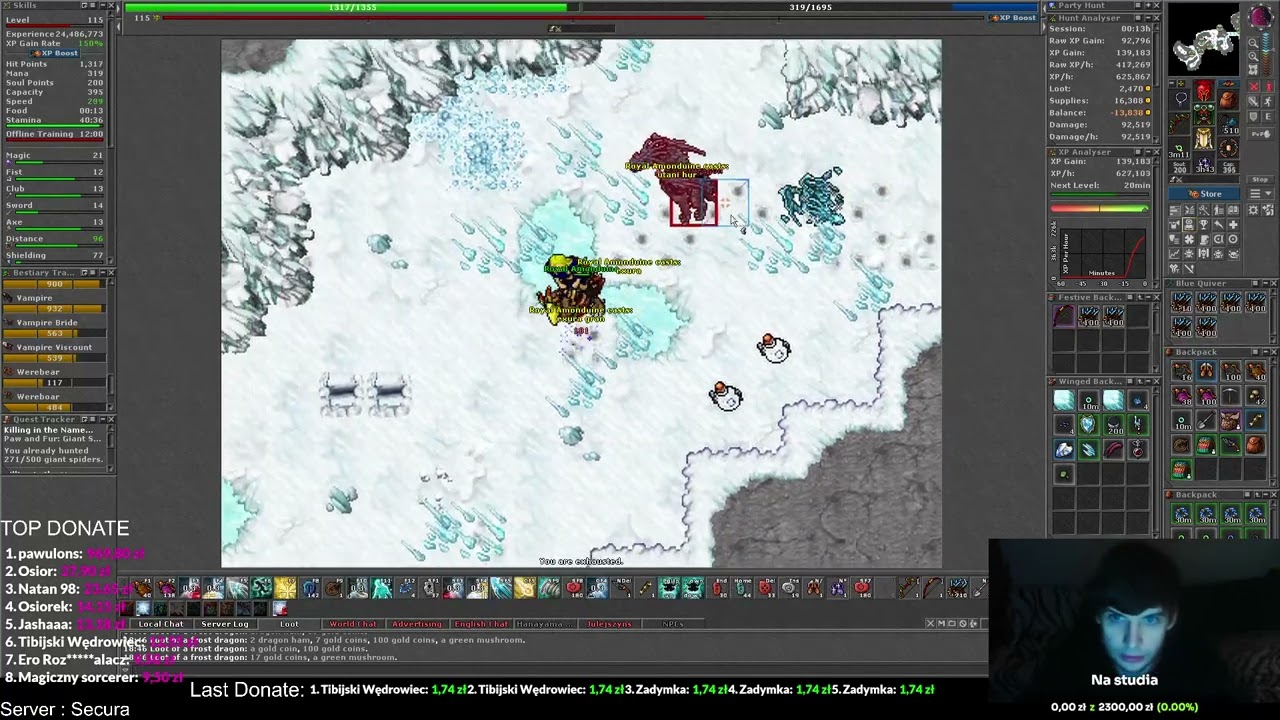 Frost Dragon Okolnir 115 RP Hunt - Zaskakująco dobry exp na frost dragonach - Tibia 2025 Gameplay PL