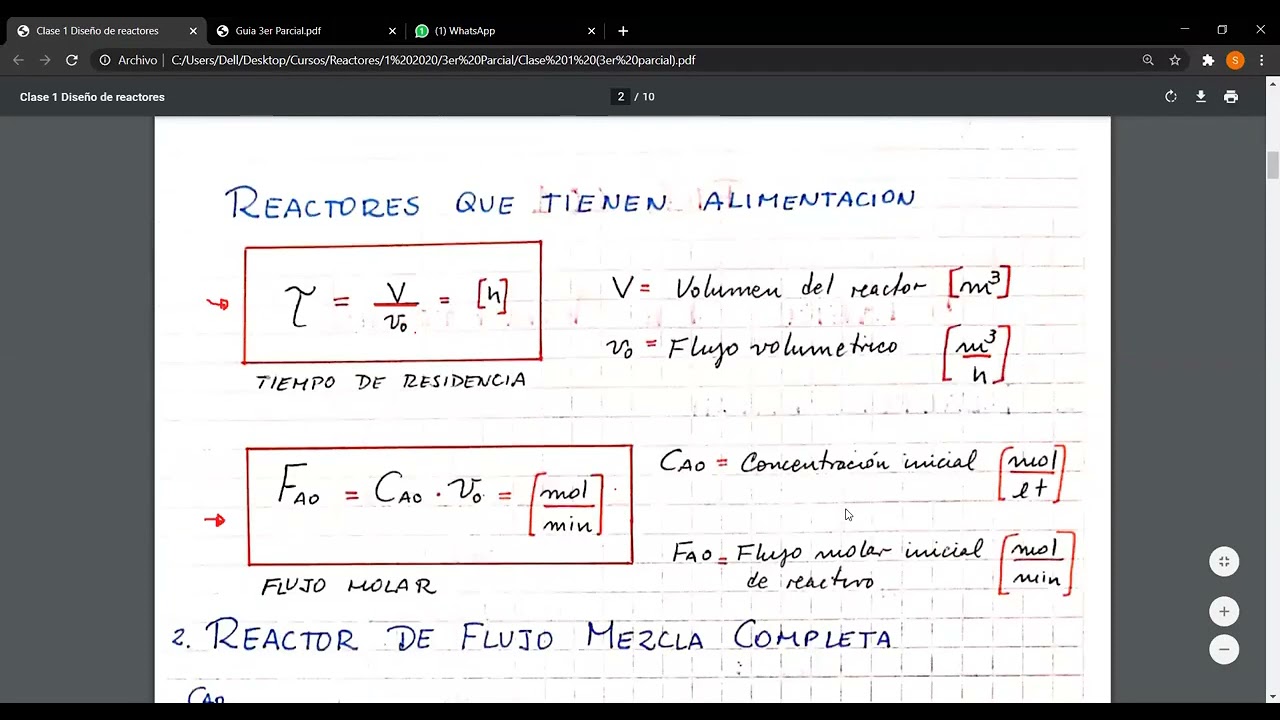 Diseño de Reactores ideales, homogéneos e isotérmicos primera clase (1/2)
