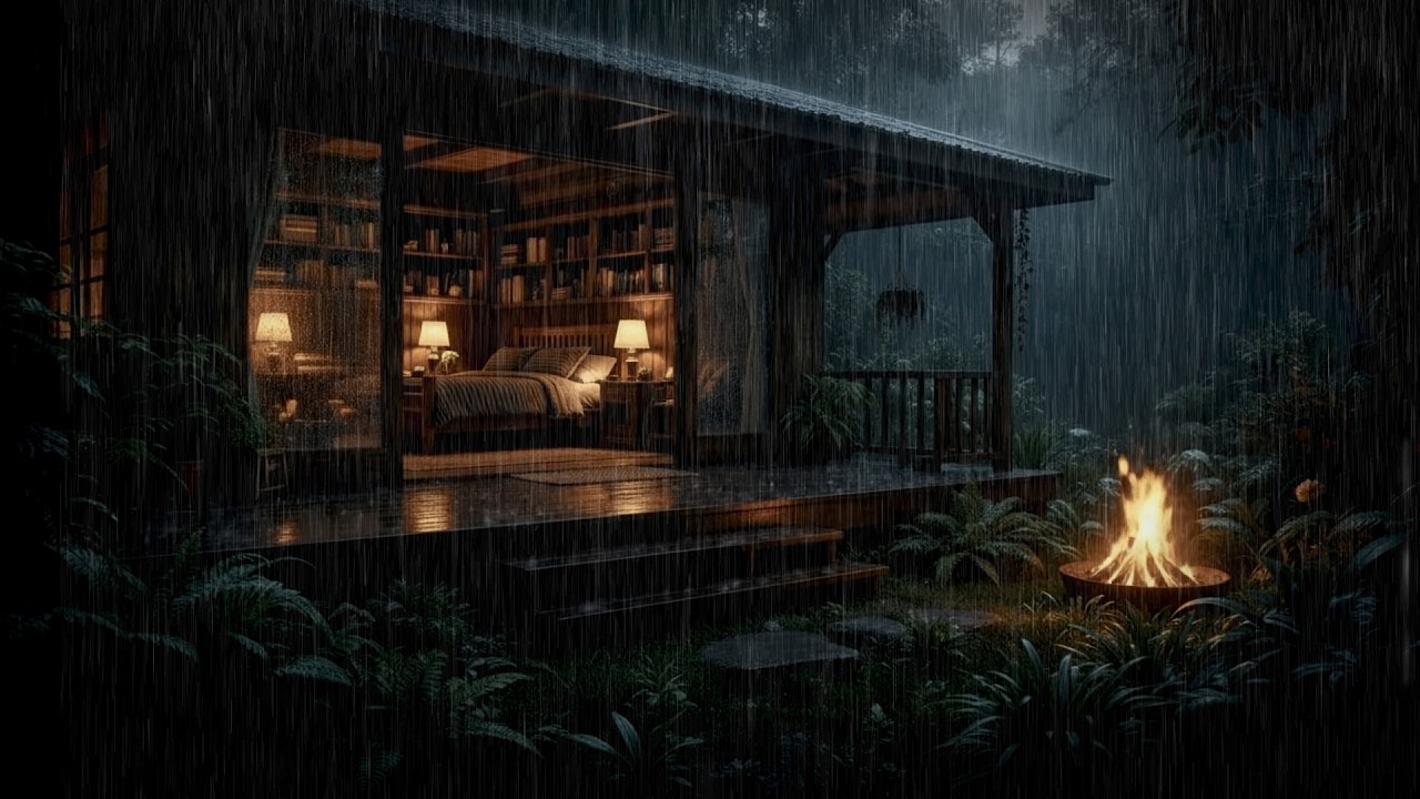 Cozy Forest Cabin Rain 🌲 Night Ambience Rain Sounds for Sleep, Relaxation, Focus