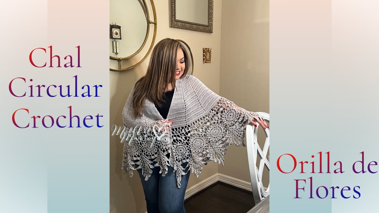 Chal Circular Crochet Orilla de Flores 1 de 5 (cc)