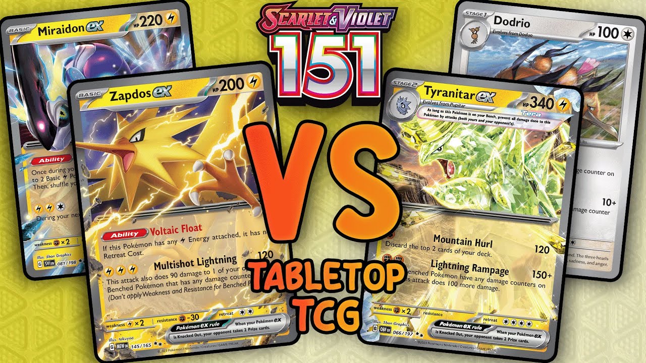 Zapdos ex + Miraidon VS Tyranitar ex + Dodrio | Pokemon TCG Tabletop Gameplay