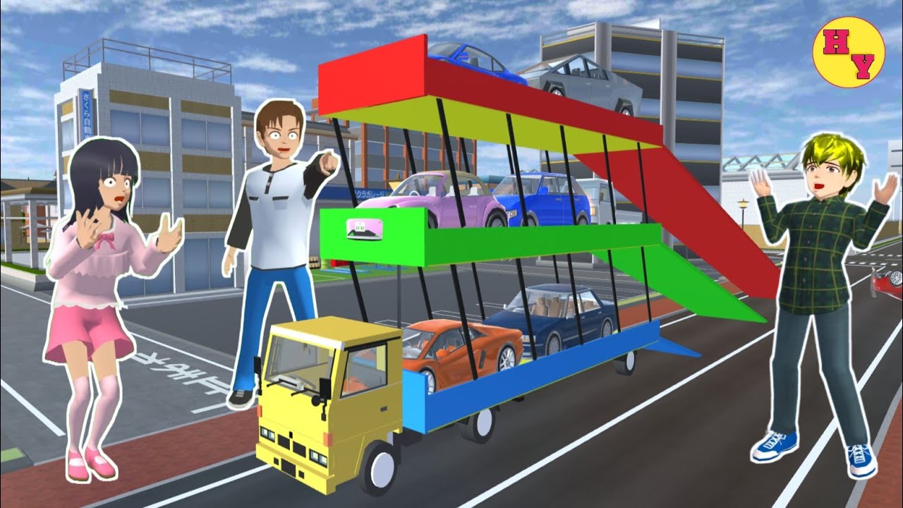 Tanjakan Mobil Pengangkut Mobil 🤣 Yuta Mio dan Hanan Menaikkan Mobil di Ke Atas Truk #sakura 