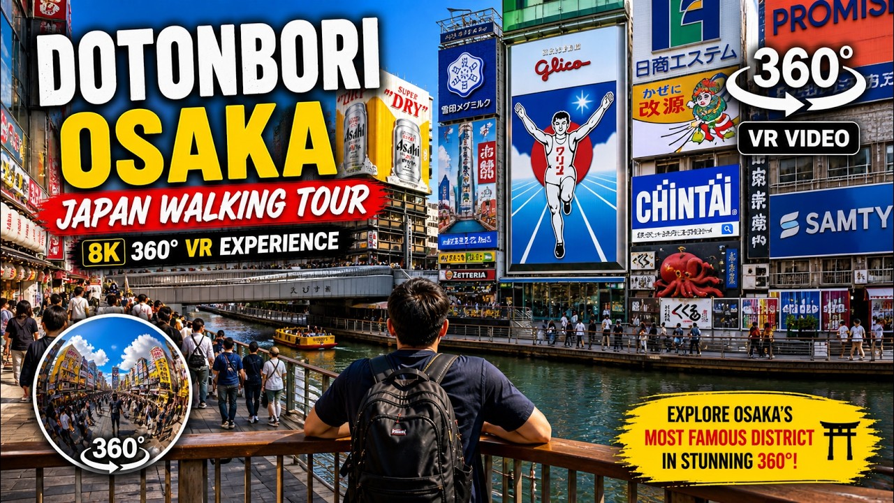 [8K 360&deg; VR] Dotonbori District Osaka Daytime Walking Tour | Japan Virtual Walking Tour