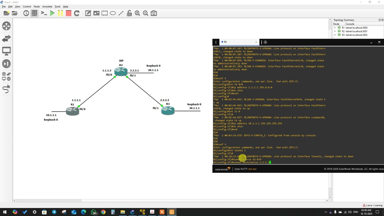 GRE Tunnel using Cisco Routers in GNS3 #GNS3 #networking