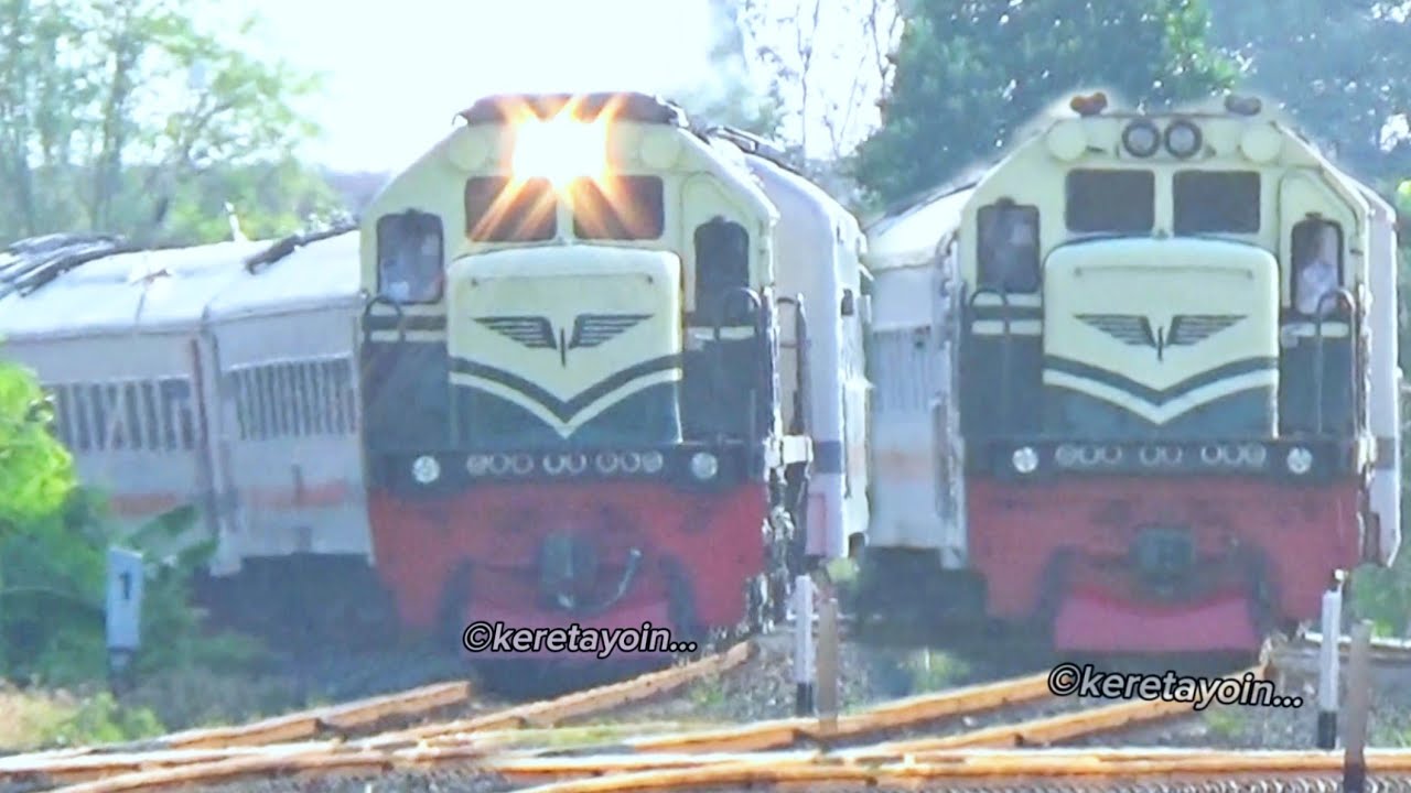 RAMAINYA Nonton 6 Kereta Api Panjang Di Perlintasan JPL 210 Tegal | 2 Lokomotif Vintage