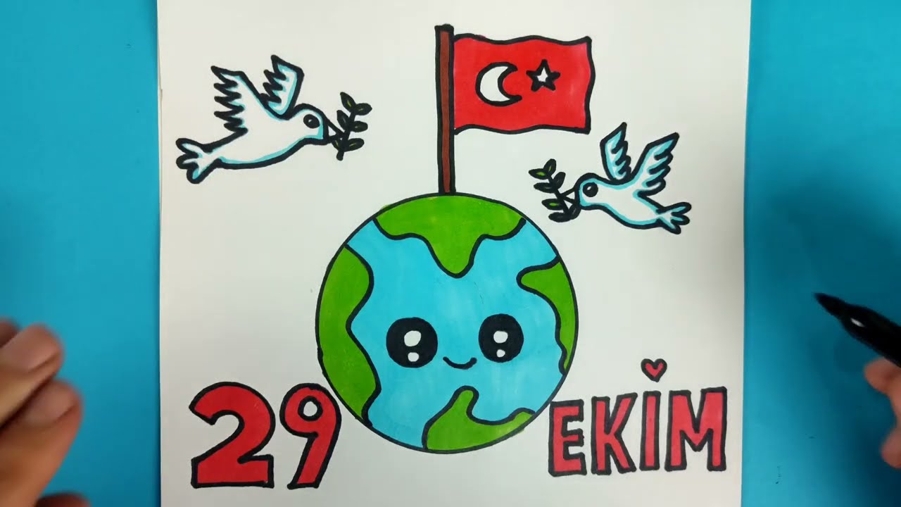 29 Ekim Resmi, 29 Ekim Resimleri, Kolay 29 Ekim Cumhuriyet Bayramı Resmi Çizimi, 29 Ekim Çizimleri