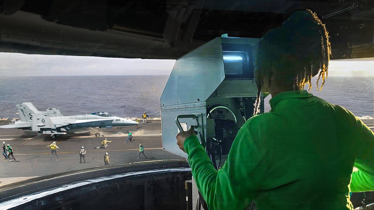 Inside Tiny Room on US Aircraft Carrier Controlling Crazy Flight Operations Day & Night