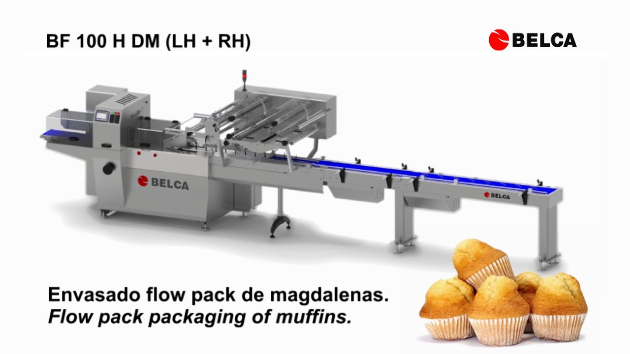 Línea flow pack múltiple para envasado de magdalenas.