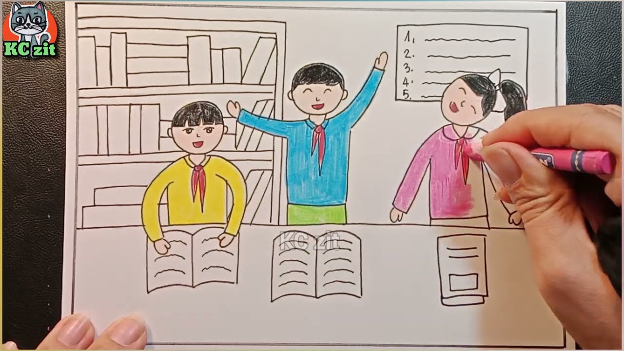 Không gian trong thư viện - Mĩ thuật lớp 4 bài 4 - vẽ bạn cùng học của em - KCzit