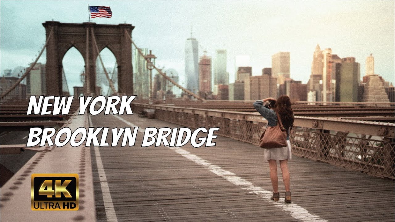 Sunset Walk on Brooklyn Bridge, New York City 🇺🇸 4k: Beautiful Evening in the Big Apple